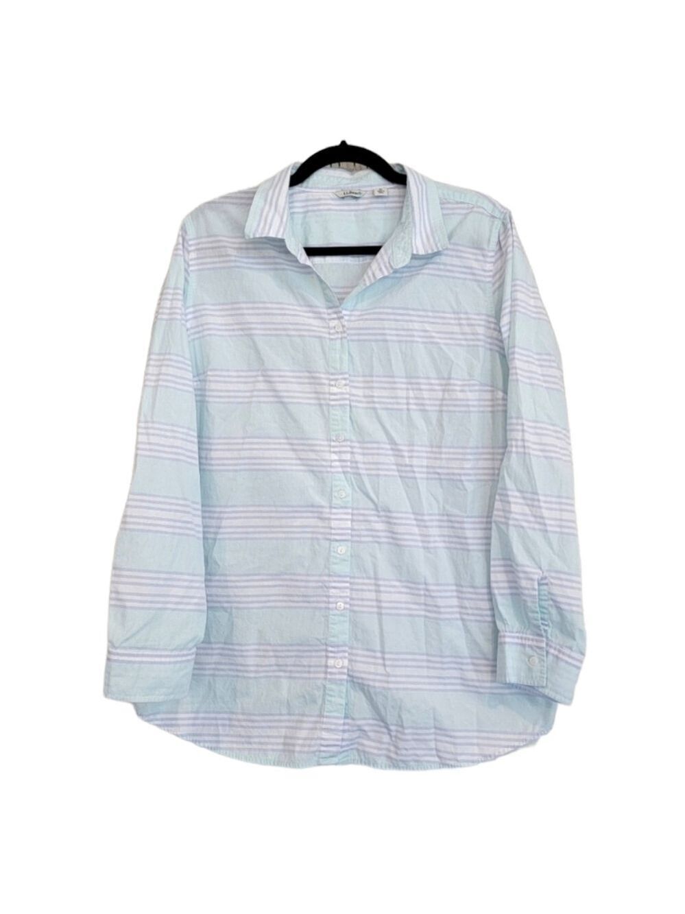 L.L. Bean Cotton Mint Green Light Blue Striped Button Down Shirt Size Large - Picture 3 of 11